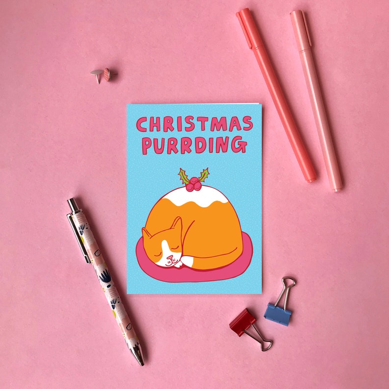 Christmas Card Christmas Purrding Greeting Card Holiday Card Kitty Christmas Card Cat Christmas Card image 5