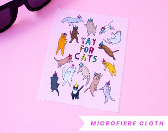 Microfibre Cloth - Yay For Cats | Glasses Cleaning Cloth | Eye Glasses Cleaning Cloth | Glasses Cleaner | Gift For Cat Person