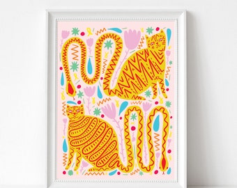 Art Print - Cat Snake Tail | 300mm x 400mm / 12 x 16" | Wall Decor | Art Poster | Cat Art