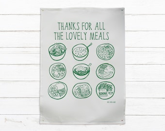 Tea Towel - Thanks For All The Lovely Meals | Linen Kitchen Towel | Dish Towel | Designer Tea Towel | Gift For Chef | Food Lover Gift