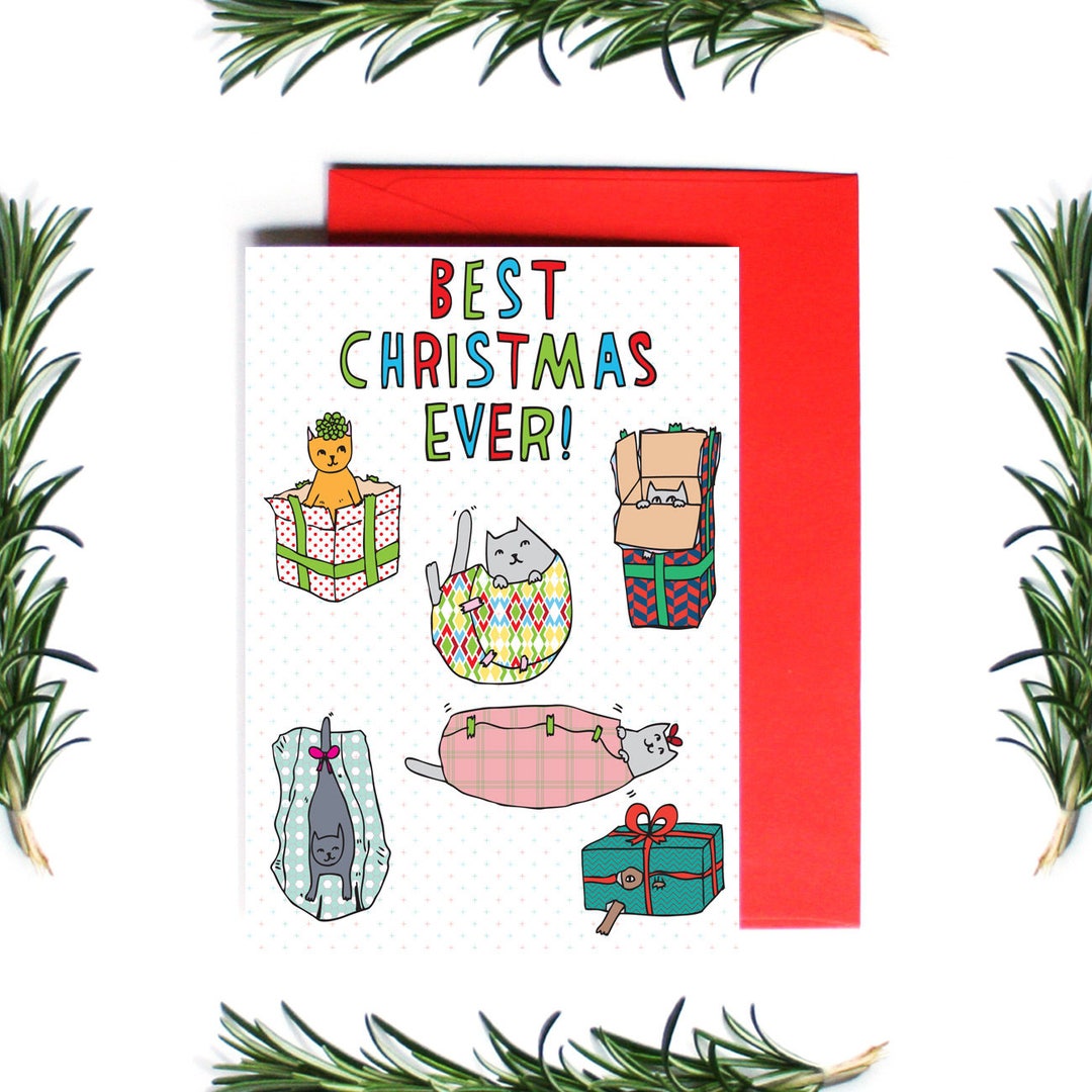 Christmas Cards Best Christmas Ever Greeting Card Holiday Card Cat