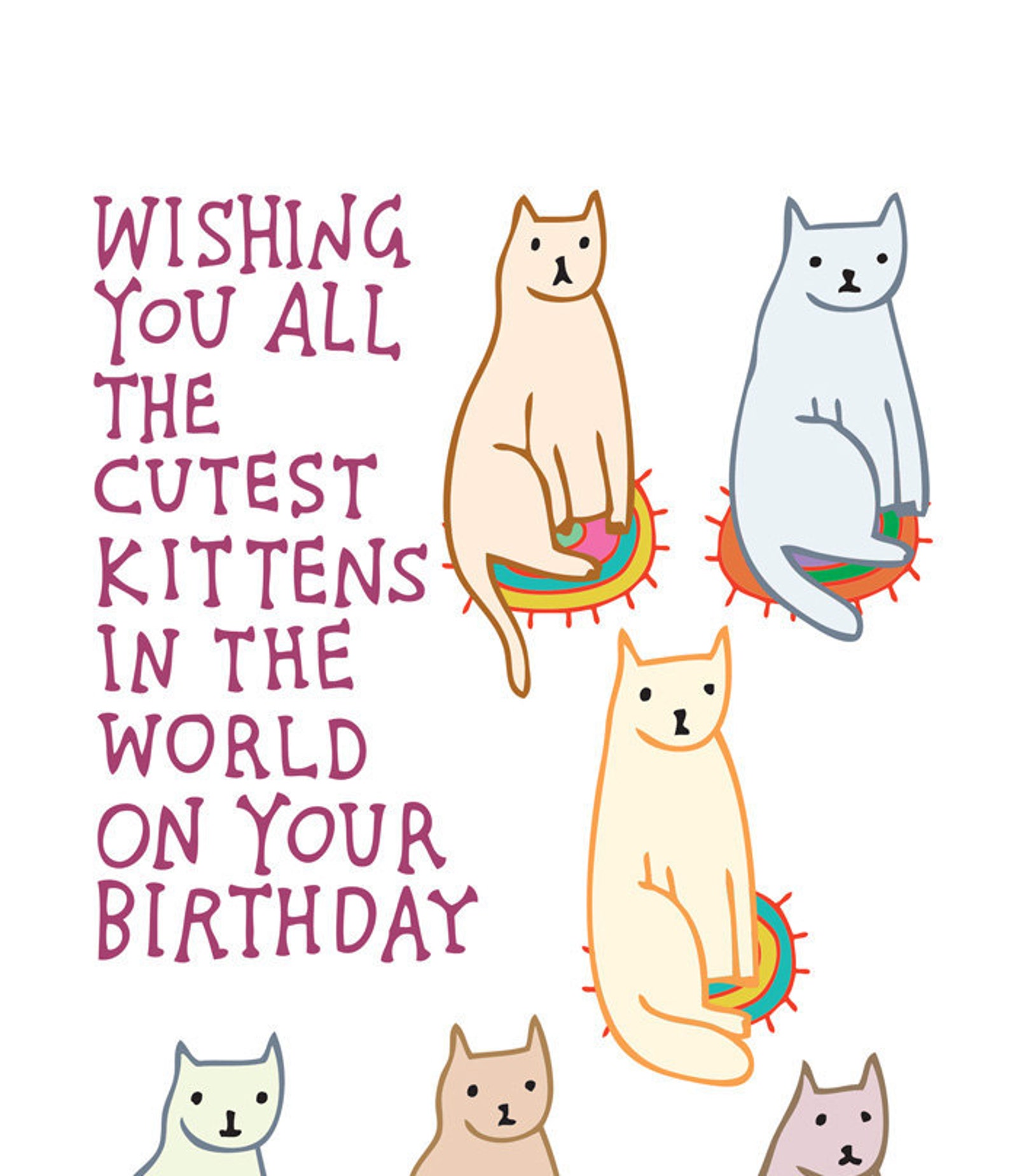 Birthday Card Wishing You All the Cutest Kittens in the Etsy