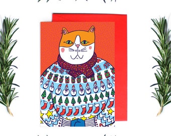 Christmas Card - Christmas Cat Jumper | Greeting Card | Holiday Card | Kitty Christmas Card | Cat Christmas Card