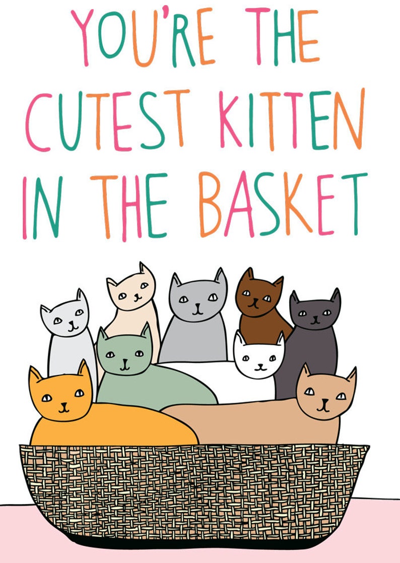 Greeting Card You're The Cutest Kitten In The Basket Valentine's Day Card Romantic Card image 2