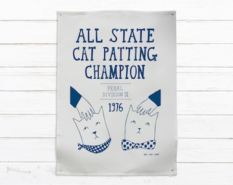 Tea Towel - All State Cat Patting Champion | Cat Lover Gift | Designer Tea Towel | Dish Towel | Funny Cat Gift | Kitchen Cat Art