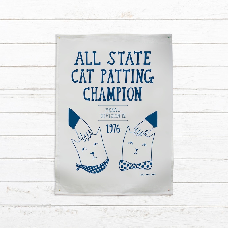Tea Towel All State Cat Patting Champion Cat Lover Gift Designer Tea Towel Dish Towel Funny Cat Gift Kitchen Cat Art image 1