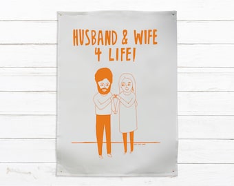 Tea Towel - Husband And Wife 4 Life | Dish Towel | Linen Tea Towel | Funny Wedding Gift | Engagement Gift | Wedding Tea Towel