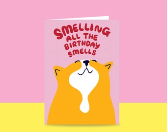 Smelling All The Birthday Smells | Cat Greeting Card | Cat Birthday Card