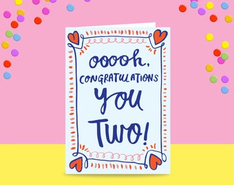 Greeting Card - Ooooh, Congratulations You Two! | Wedding Card | Handlettered Wedding Card |