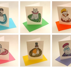 Pack of six greeting cards - Fashion Cats
