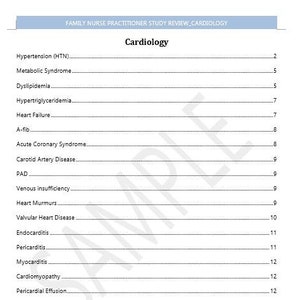 Kardiologie - Studienanmerkung für Family Nurse Pactitioner FSP Zertifizierung Board Exam ANCC / AAEP oder Schule