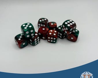 Dados oscuros "Sangre de Calibán", Ángeles Espaciales, dado de seis caras de mármol verde y rojo, D6 de 12 mm, juego de 10, juegos de guerra, juegos de dados, mesa, regalo de DnD