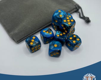Dados Scarab Sons, dado de seis caras de mármol azul, Thousand Armys, juego de 10 D6 de 12 mm, juegos de guerra, juegos de dados, juegos de mesa, regalo de DnD