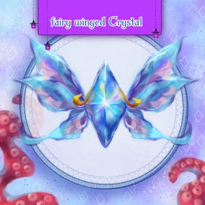 fairy winged Crystal Sub Badge, Channel Point, Emote fairy gem PNG Streaming Asset for Youtube, Discord, Twitch magical fanatasy gem art PNG
