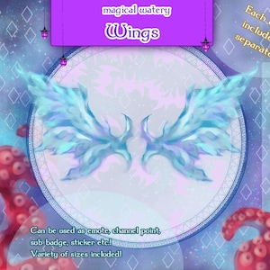 magical watery Wings | Sub Badge | Emote | Channel Point | wings PNG | Streaming Asset | Twitch, Youtube, Discord Asset