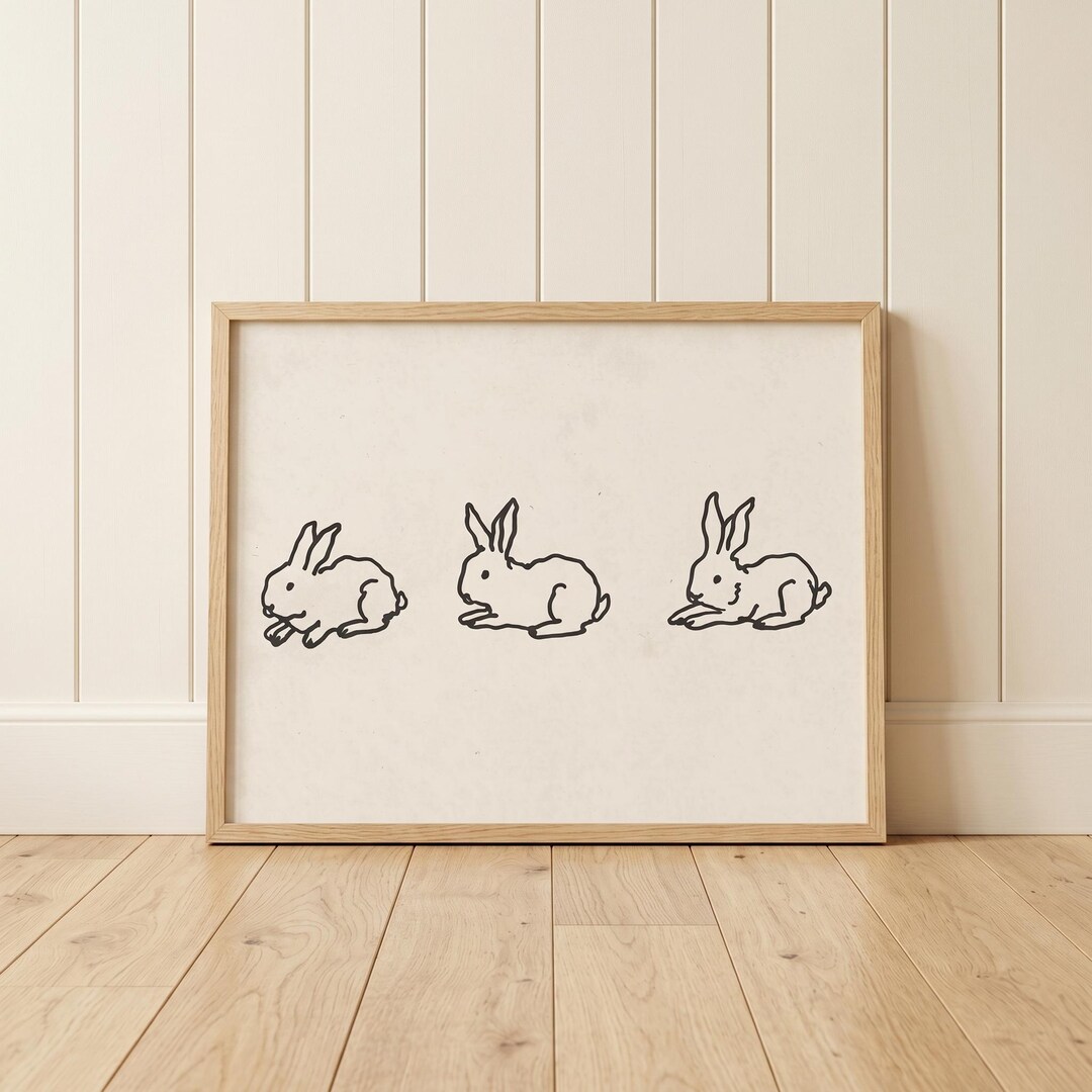 Bunny Outline Print | Heirloom Nursery | Three Rabbit Drawing (digital ...