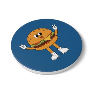 Funny Burger Ceramic Coaster, Cute Food Art Coaster, Kitchen Decor Gift, Housewarming, BBQ Party Accessories, Unique Drinkware