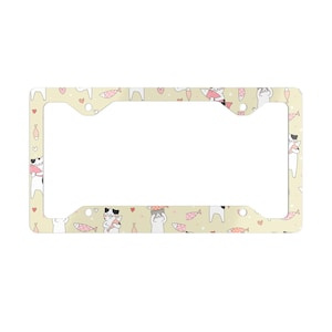 Cat Pattern Metal License Plate Frame | Cute Pet Lover Gift | Car Accessory | Animal Decor | Holiday Gift Idea | Kitten Enthusiast