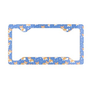 Corgi Pattern Metal License Plate Frame | Cute Pet Lover Gift | Car Accessory | Animal Decor | Holiday Gift Idea | Corgi Enthusiast