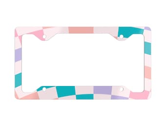 Girly dambord metalen nummerplaatlijst, leuke auto-accenten, uniek cadeau voor chauffeurs, aanpasbaar decor, accessoires voor autoliefhebbers