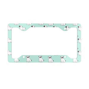 Pug Pattern Metal License Plate Frame | Cute Pet Lover Gift | Car Accessory | Animal Decor | Holiday Gift Idea | Puggle Enthusiast