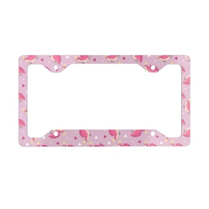 Pink Dinosaur Pattern Metal License Plate Frame | Cute Pet Lover Gift | Car Accessory | Animal Decor | Holiday Gift Idea | Dino Enthusiast