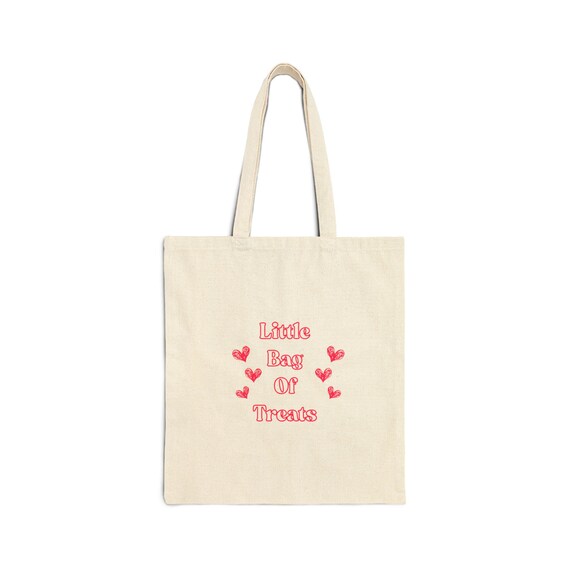 Cotton Canvas Tote Bag, Little Bag of Treats Pink Hearts, Reusable
