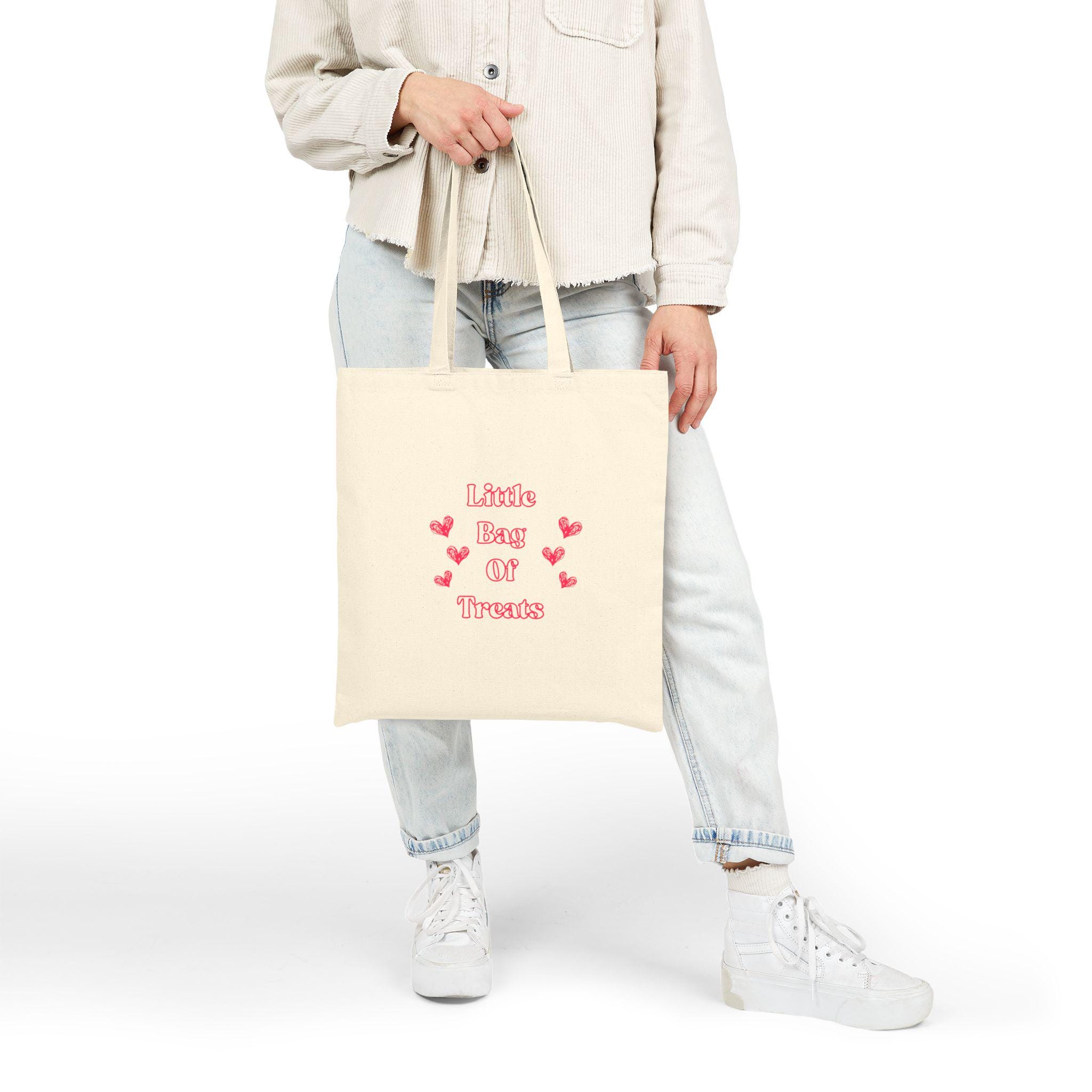 Cotton Canvas Tote Bag, Little Bag of Treats Pink Hearts, Reusable