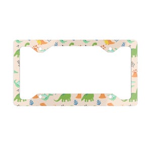 Dinosaur Pattern Metal License Plate Frame | Cute Pet Lover Gift | Car Accessory | Animal Decor | Holiday Gift Idea | Dino Enthusiast