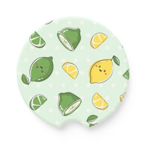 Zitrone & Limette Speckstein Auto-Untersetzer, süßes Auto-Accessoire, erfrischendes Getränk-Untersetzer, Geschenk für Auto-Liebhaber, Limonade-Thema Wohnkultur
