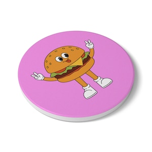 Playful Burger Ceramic Coaster, Funky Dining Home Decor, Fun Gift for Food Lovers, Kitchen Accessories, Party Supplies