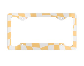 Girly geel dambord metalen kentekenplaatframe, leuke auto-accenten, uniek cadeau voor chauffeurs, aanpasbaar, autoliefhebber, roze