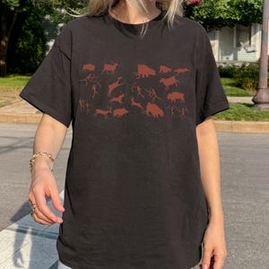 Ancient Cave Art T-Shirt | Vintage Hunting Scene Graphic Tee | Unisex Heavy Cotton Shirt, Prehistoric Rock Art Style Tee, Prehistoric Cave