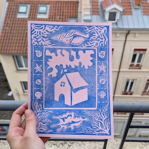 Incisione su linoleum della casa bretone