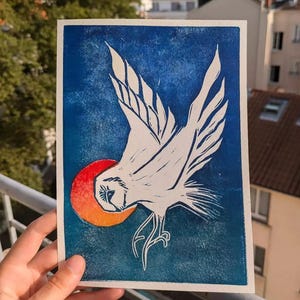 Linolschnitt Schleiereule