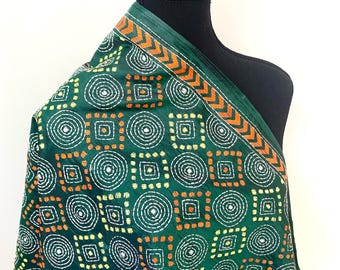 Bengal Kantha Stitch Art Silk Scarf: Hand-Embroidered Indian Stole