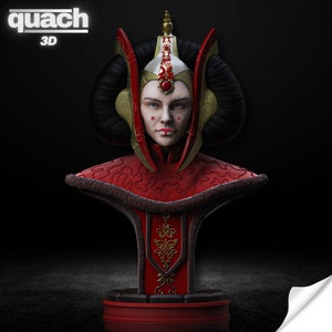 Padme Amidala Bust (Pre Supported and Unsupported), Quenn Amidala Stl File 3D Printing, Star Wars Stl 3D model design,Star Wars Statue STL