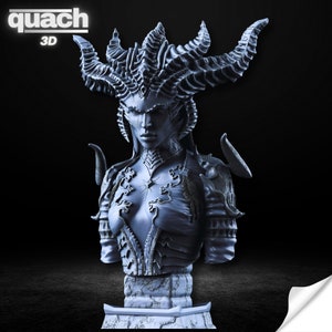 Lilith Bust (Pre Supported and Unsupported), Lilith Stl File 3D Printing, Diablo Stl 3D model design, Statue STL, Diablo Digital STL
