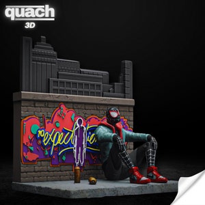 Miles Stimmungs Diorama (Pre Supported und Unstützt), Miles Morales Stl File 3D-Druck, Spiderman Stl 3D-Modell-Design, Diorama Statue STL