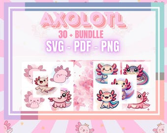 Set de pegatinas de ajolote kawaii, listas para imprimir (SVG, PDF, PNG)