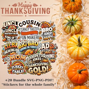 Funny Family Thanksgiving Svg Bundle - 20+ Fun Family Stickers for T-shirts, Includes PNG & PDF for Easy Holiday Gift Giving