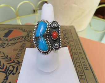 Native America Indian Jewelry Sterling Silver Turquoise Red Coral Native America Indian Jewelry Sterling Silver Turquoise Red Coral