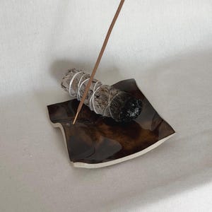 Handmade Ceramic Incense Holder, Handbuilt Pottery Incense Burner, ESPRESSO brown, Sculptural Incense Stick Holder, Artisan Home Decor
