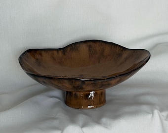 Pedestal Bowl, Handmade Ceramic Footed Bowl, 9 x 11 x 4 in Serving Bowl, Artisan Pottery, Decorative Centerpiece