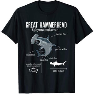 Great Hammerhead Anatomy T Shirt, Hammerhead Shirt, Shark Biology Shirt, Hammerhead Gift, Marine Biology T Shirt, Original Hammerhead Art