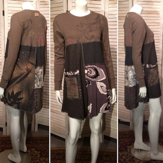 Upcycled Dress Patchwork T-shirt Knit Dress w Mandala Patchie | Etsy