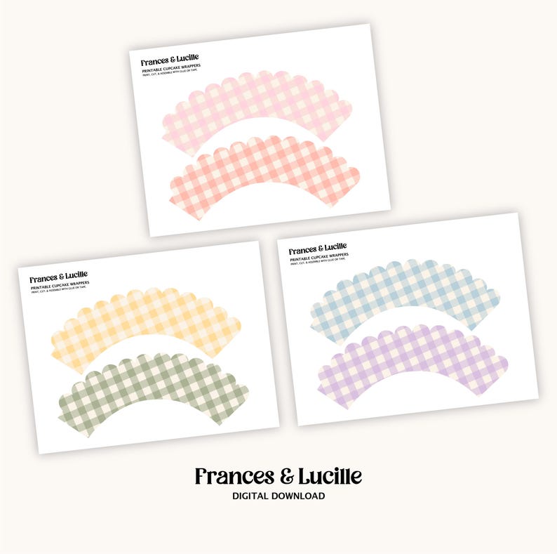 Pastel Gingham Cupcake Wrappers | Printable Download | Instant Download ...