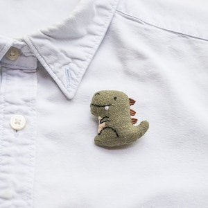 T-rex Dinosaur mini embroidered brooch pin Army Green