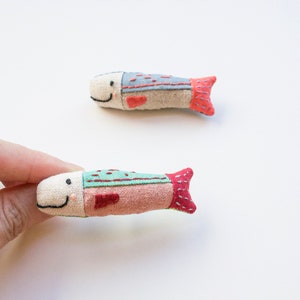 Anchovy fish mini embroidered brooch pin