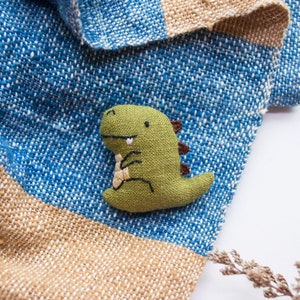 T-rex Dinosaur mini embroidered brooch pin Olive Green